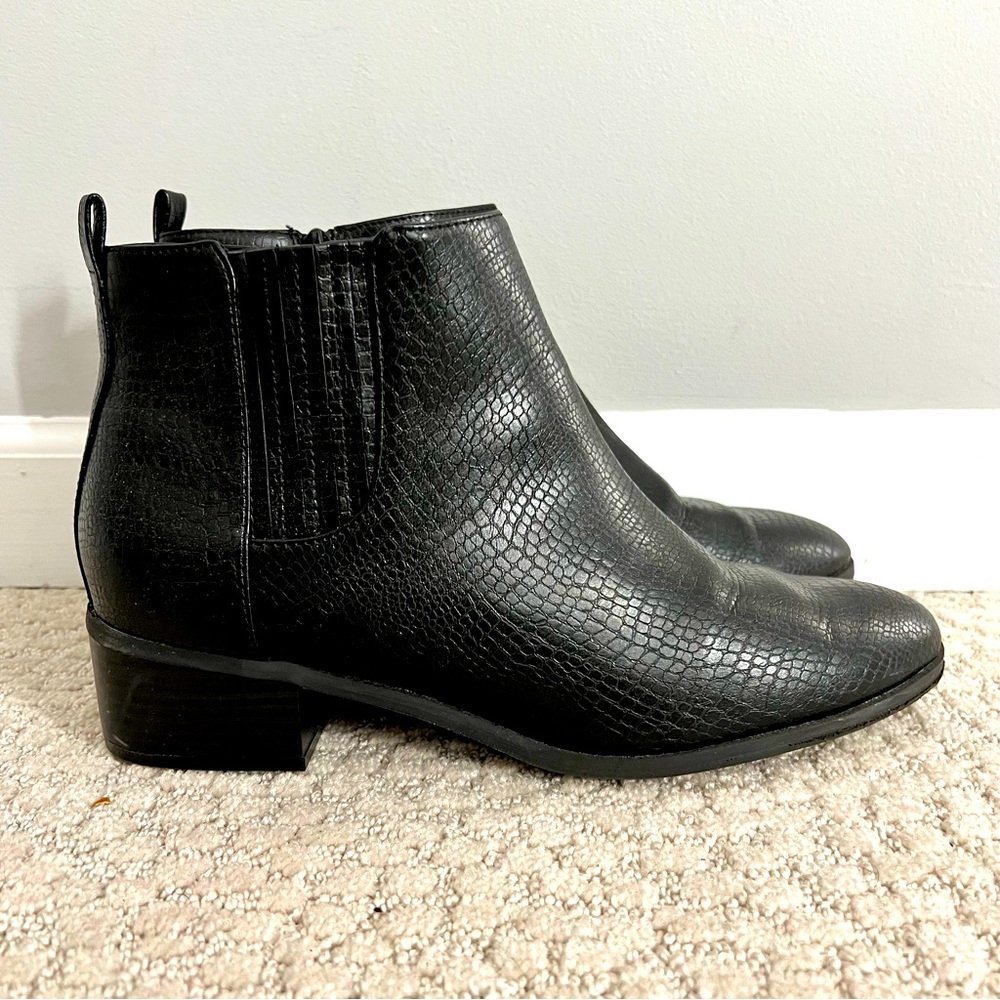 Black Faux Snakeskin Chelsea Booties